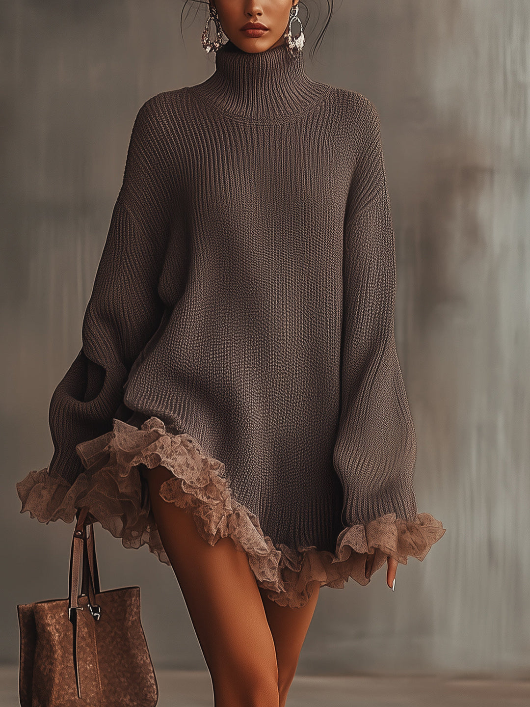 Emily | Women's Elegant Ruffled Knit Winter Dress-Metro Lane Plaza