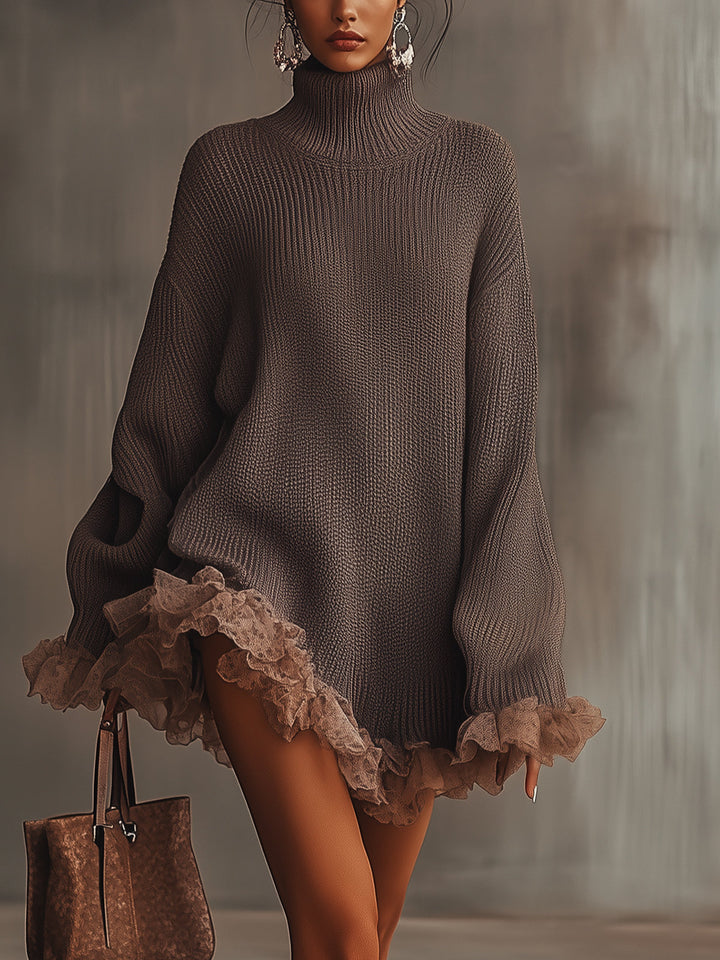 Emily | Women's Elegant Ruffled Knit Winter Dress-Metro Lane Plaza