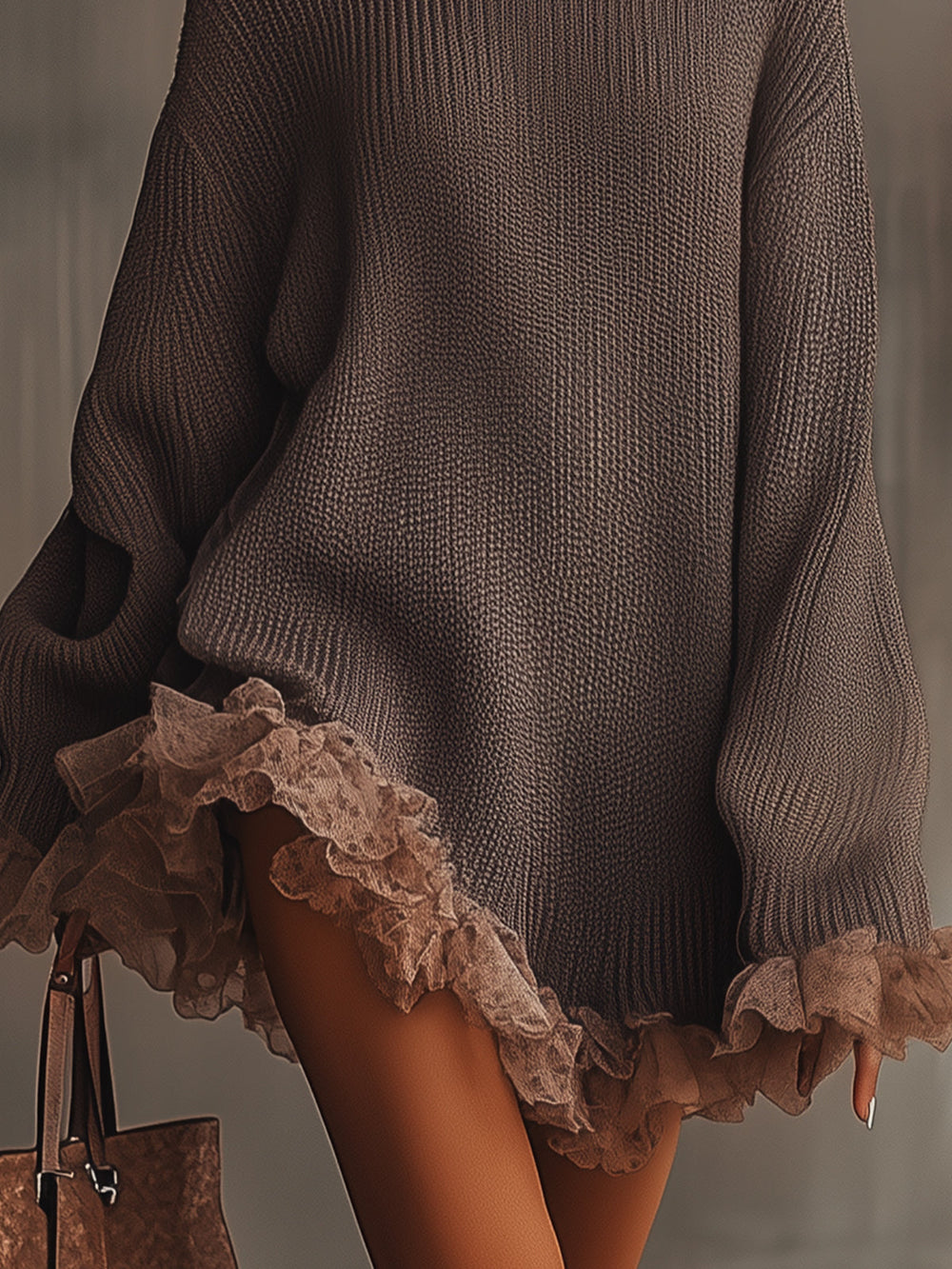 Emily | Women's Elegant Ruffled Knit Winter Dress-Metro Lane Plaza