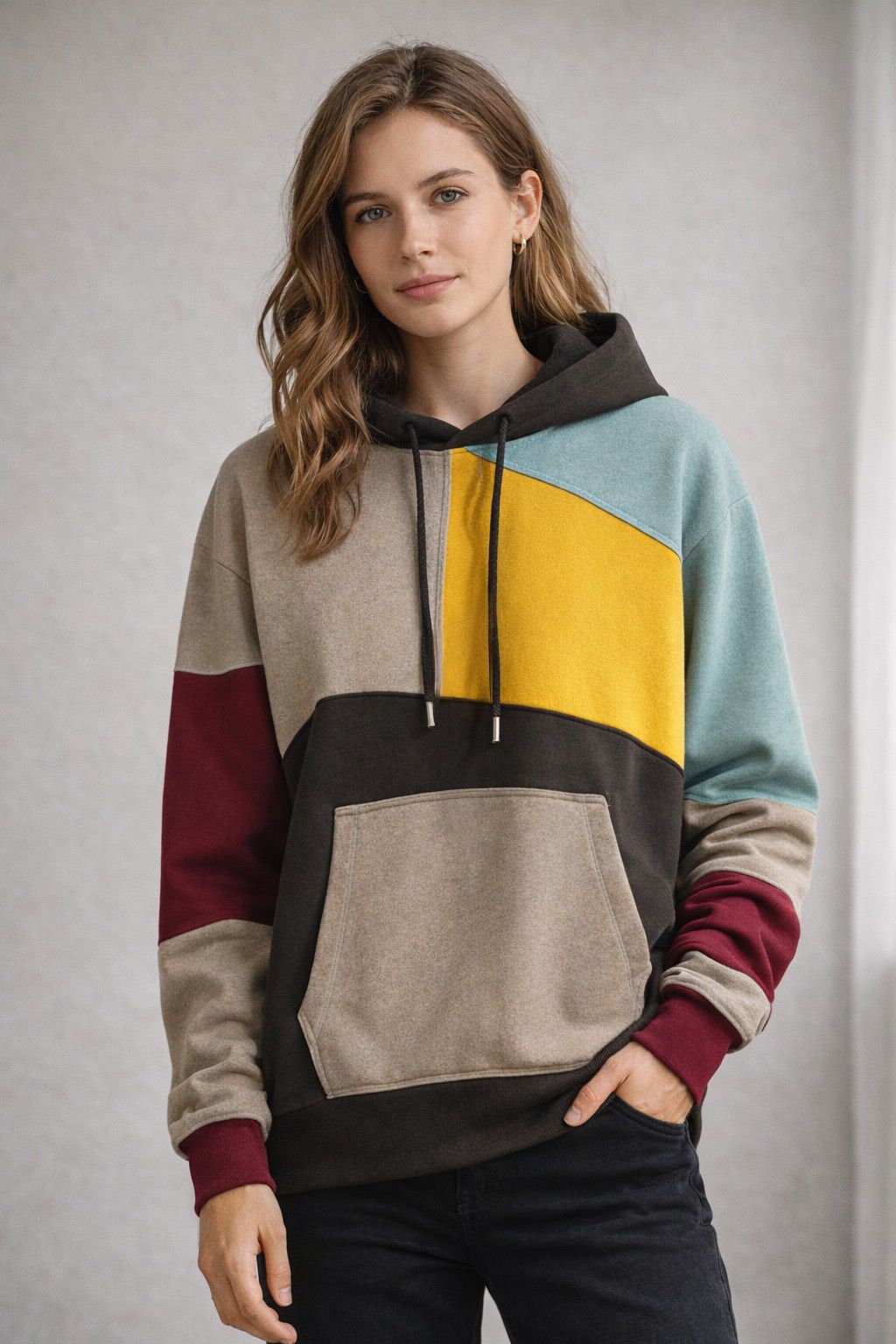 Ethan | Men's Modern Color-Block Oversized Hoodie-Metro Lane Plaza