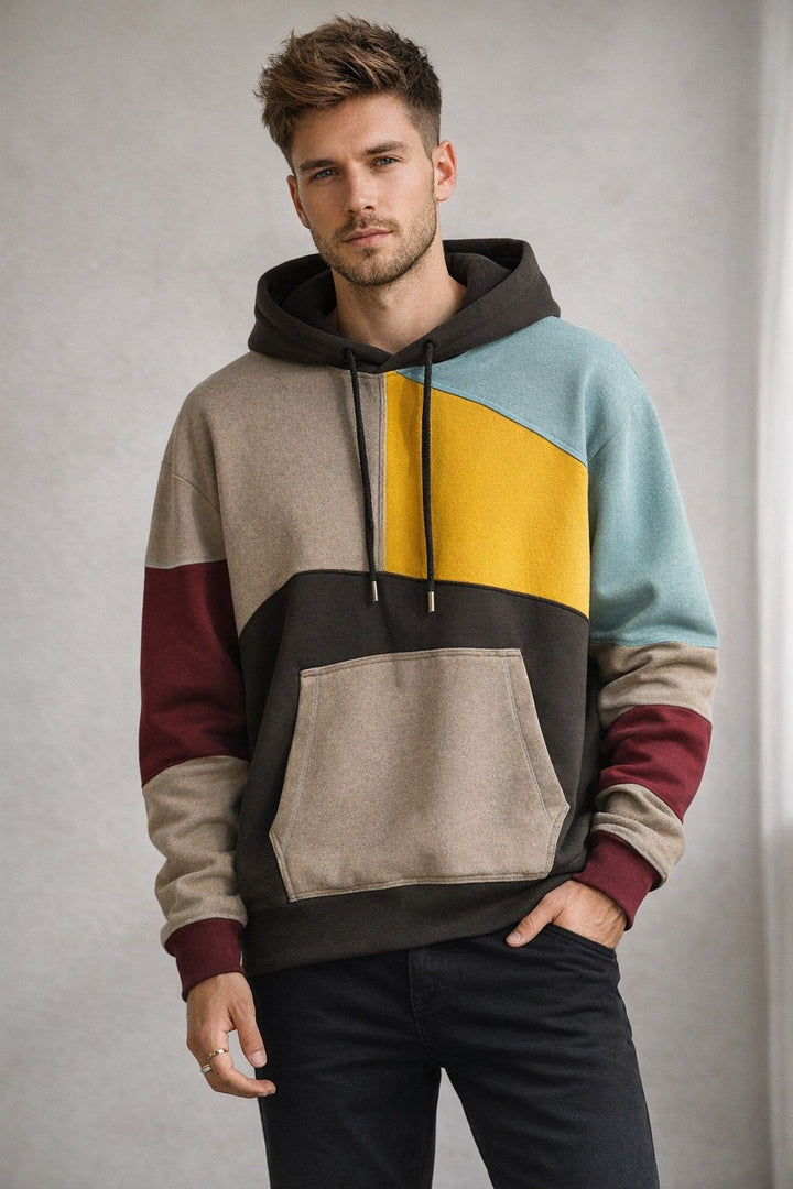 Ethan | Men's Modern Color-Block Oversized Hoodie-Metro Lane Plaza