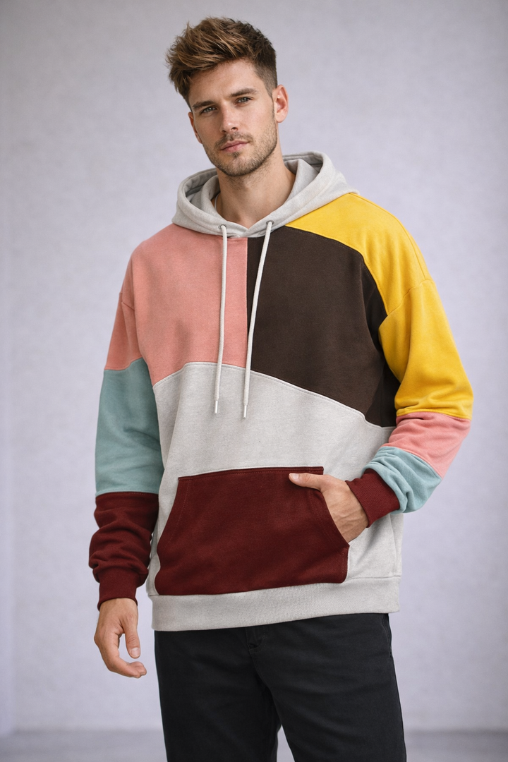 Ethan | Men's Modern Color-Block Oversized Hoodie-Metro Lane Plaza