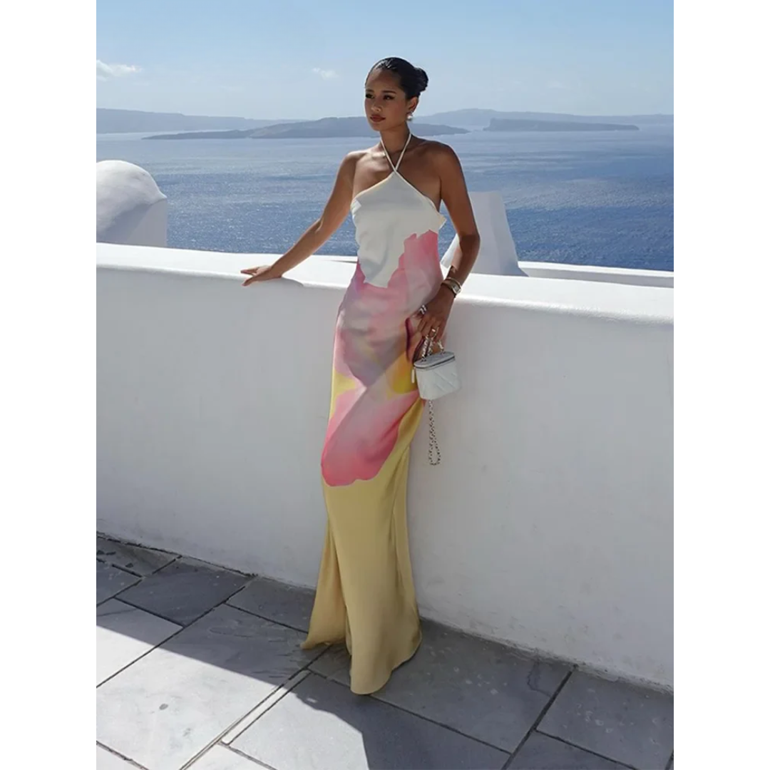 Nora | Women's Elegant Floral One Shoulder Maxi Dress-Metro Lane Plaza