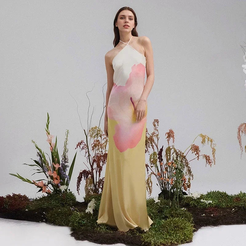 Nora | Women's Elegant Floral One Shoulder Maxi Dress-Metro Lane Plaza