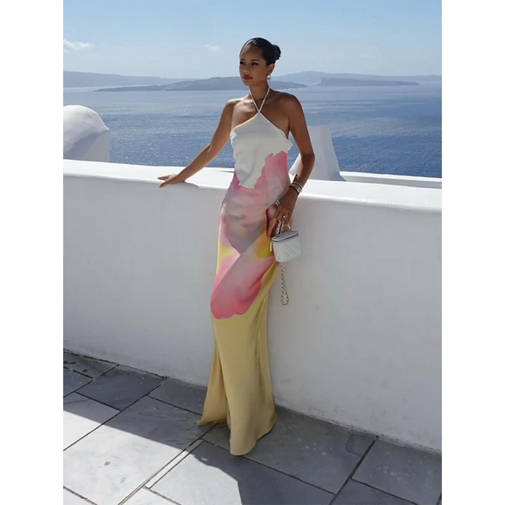Nora | Women's Elegant Floral One Shoulder Maxi Dress-Metro Lane Plaza