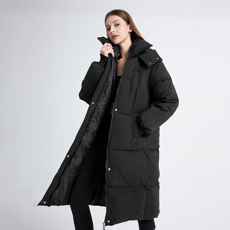 Langer Winter-Steppmantel für Damen mit Kapuze