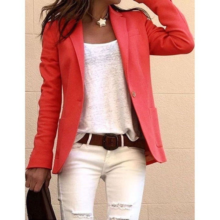Women's One-Button Notch Lapel Blazer – Long Sleeve Work Jacket