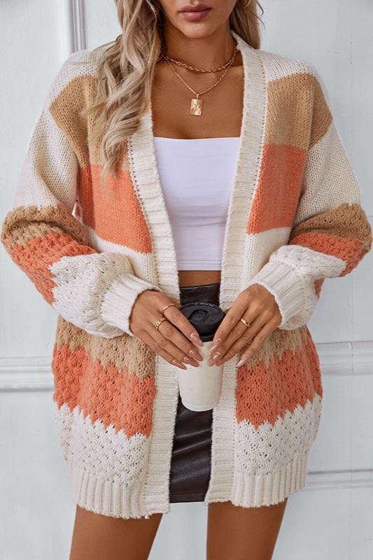 Oversize-strikket cardigan til kvinder i ravfarve