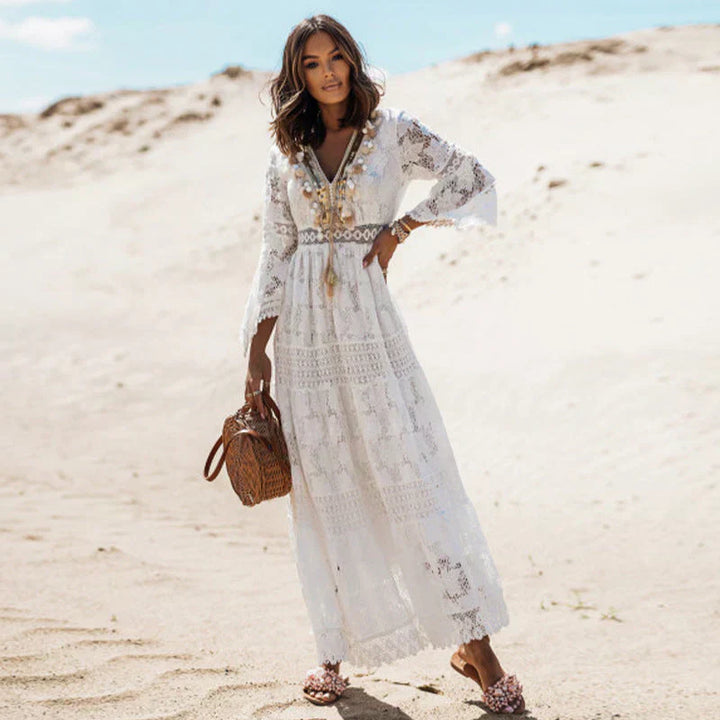 Women's Elegant Boho Long Sleeve Maxi Dress-Metro Lane Plaza