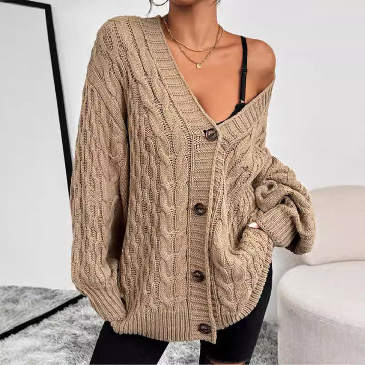 Cárdigan de punto trenzado extragrande para mujer