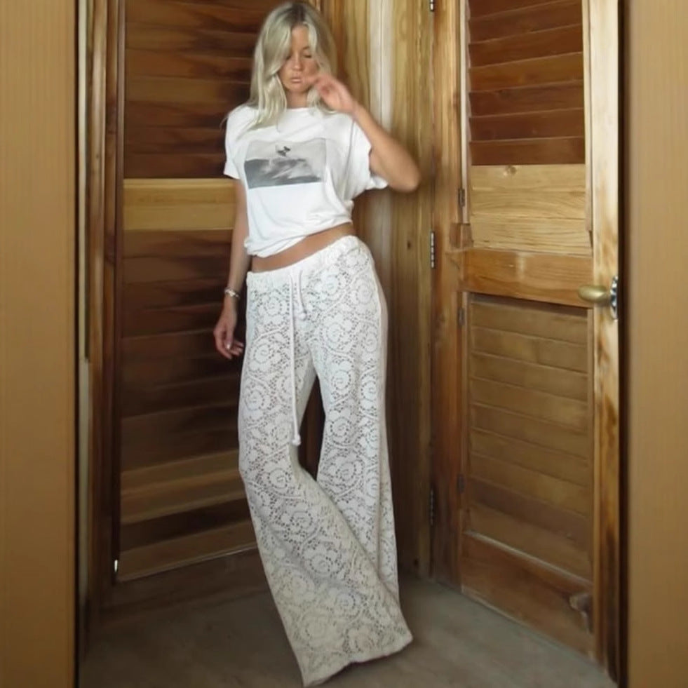 Sofie | Women's Wide Leg Trousers – Elegant Fit with Lace Texture-Metro Lane Plaza