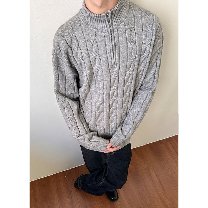 Pull en maille torsadée à fermeture éclair quart de longueur pour homme