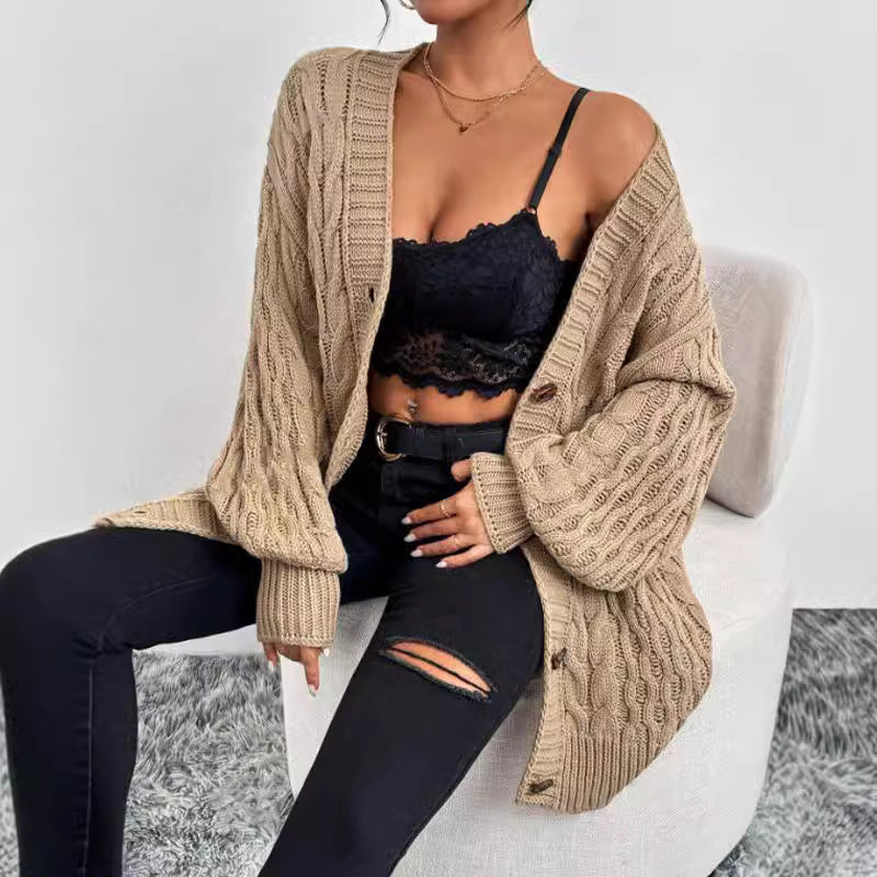 Cárdigan de punto trenzado extragrande para mujer