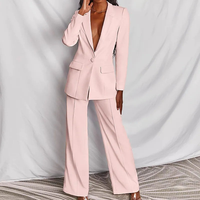 Evelyn | Women's Elegant Blazer and Trouser Set in Premium Fabric-Metro Lane Plaza