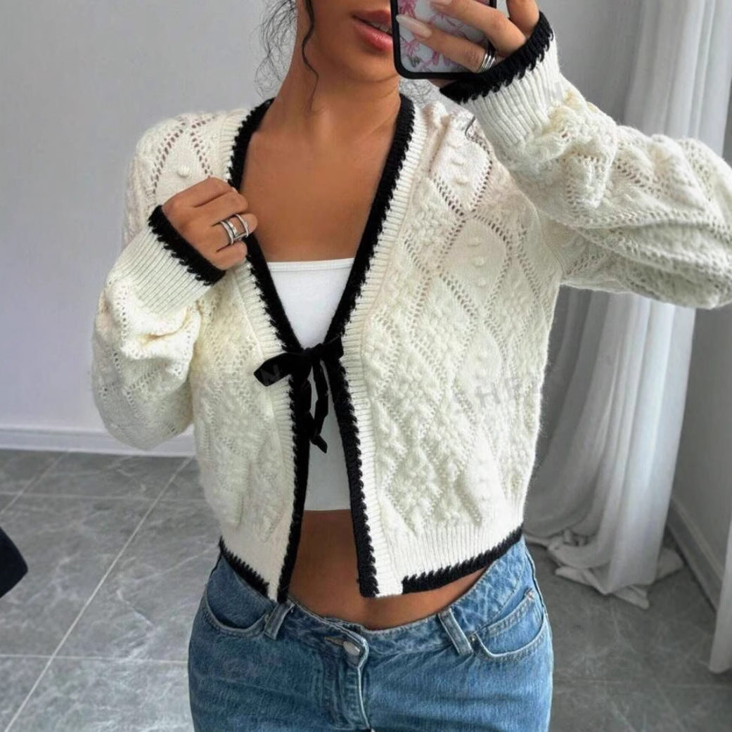 Gilet cardigan court à col en V pour femme