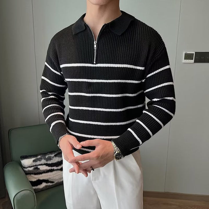 Men's Striped Zipper Front Sweater