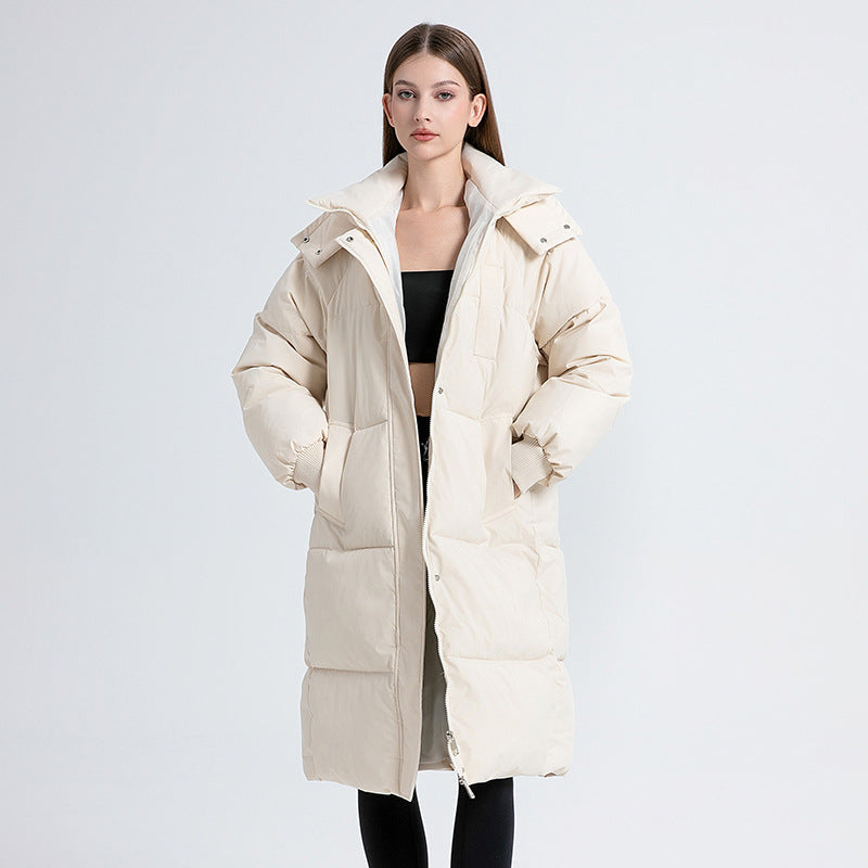 Langer Winter-Steppmantel für Damen mit Kapuze