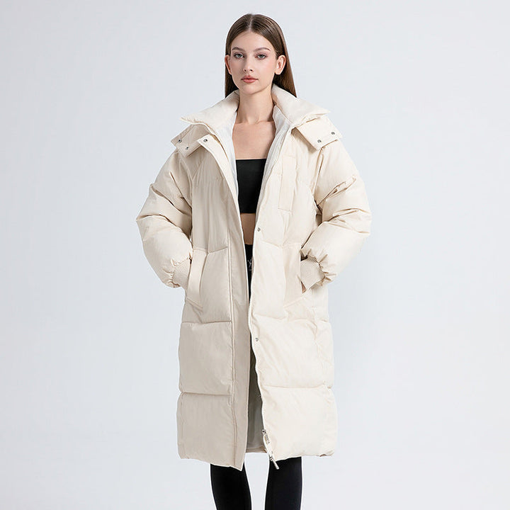 Langer Winter-Steppmantel für Damen mit Kapuze