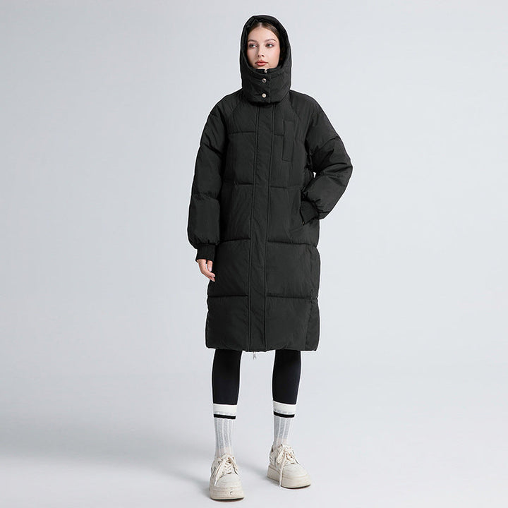 Langer Winter-Steppmantel für Damen mit Kapuze