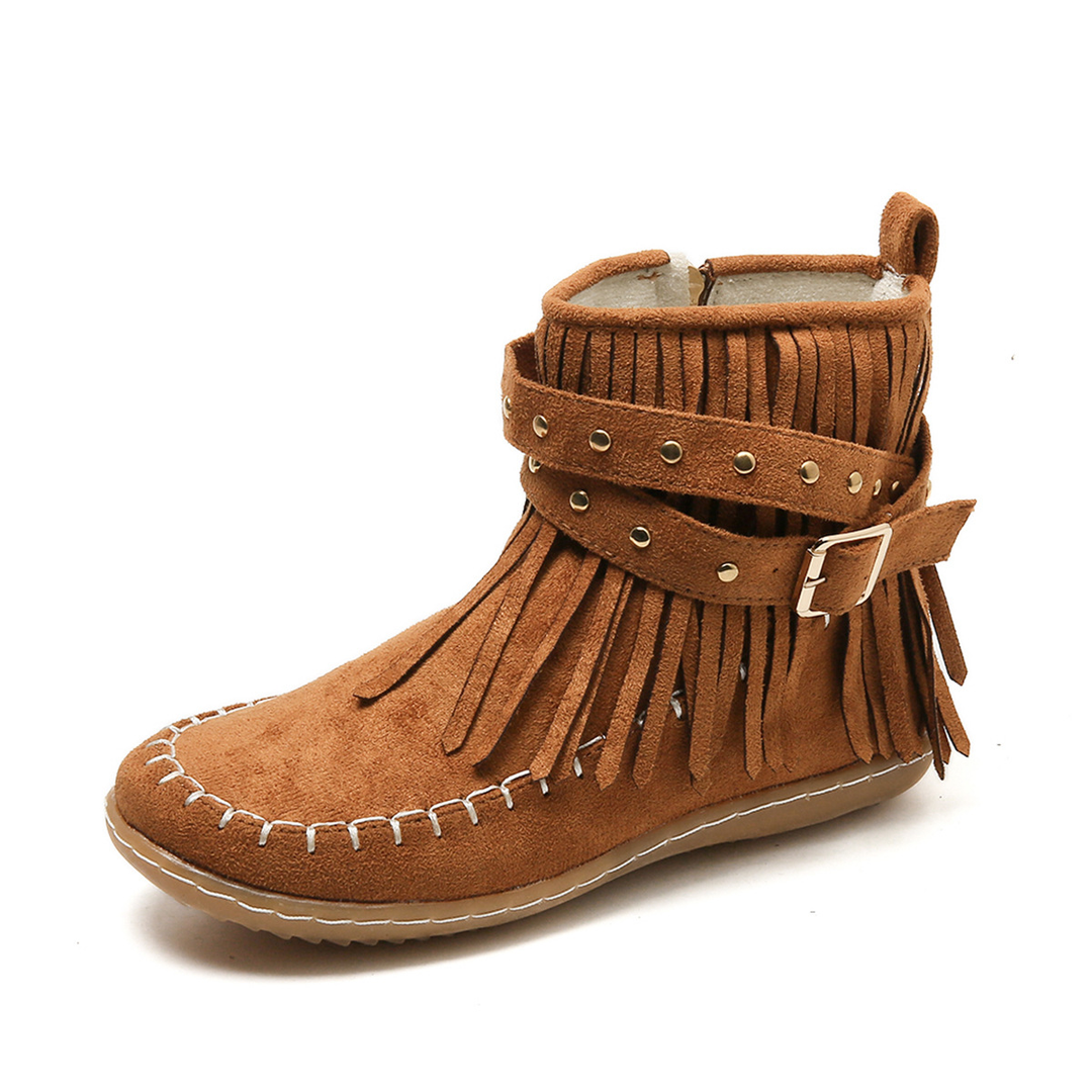 Bottines pour femmes à franges et boucle