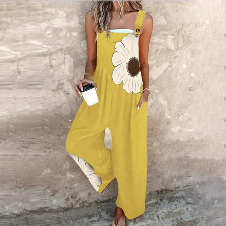 Mono de mujer elegante con estampado floral y pierna ancha