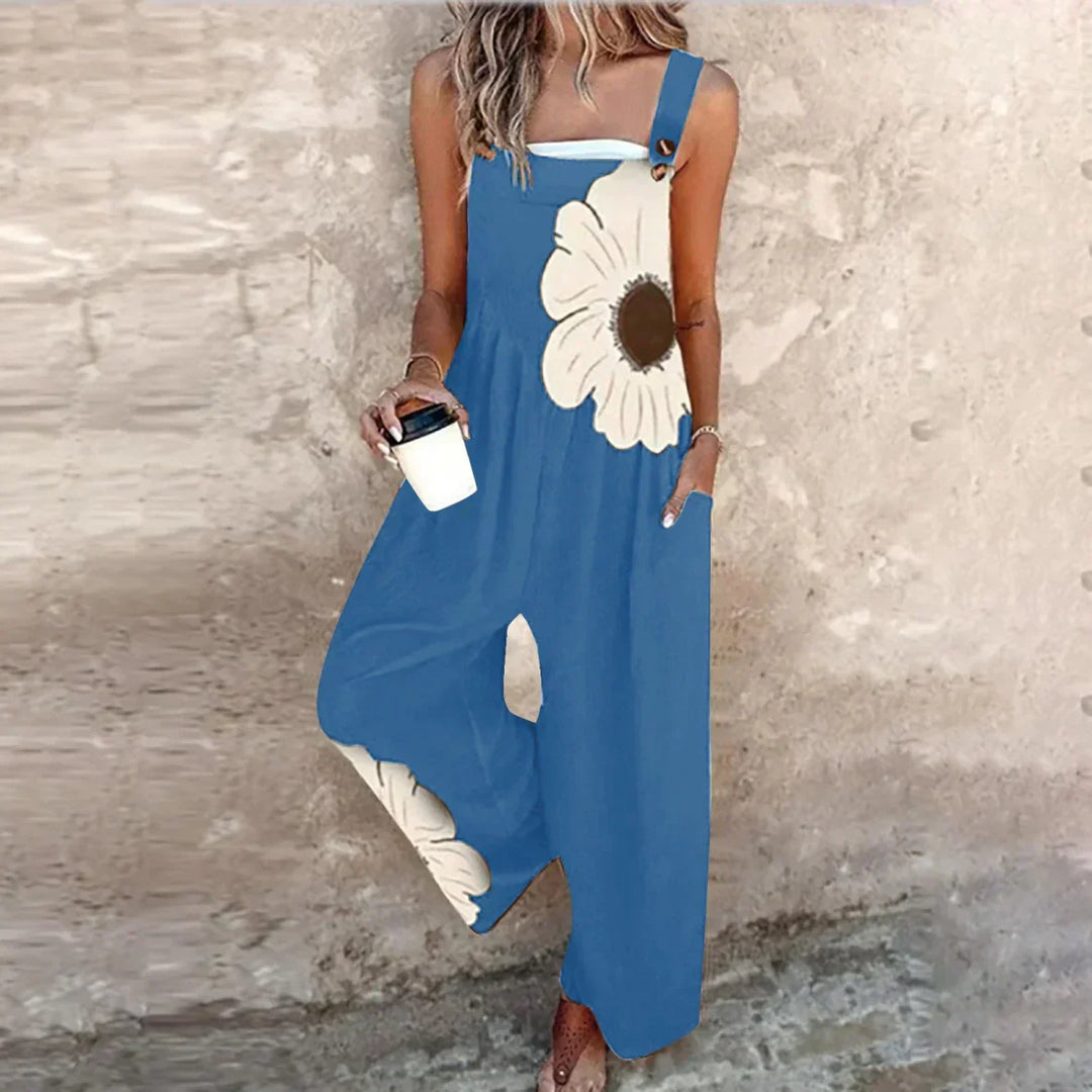 Mono de mujer elegante con estampado floral y pierna ancha