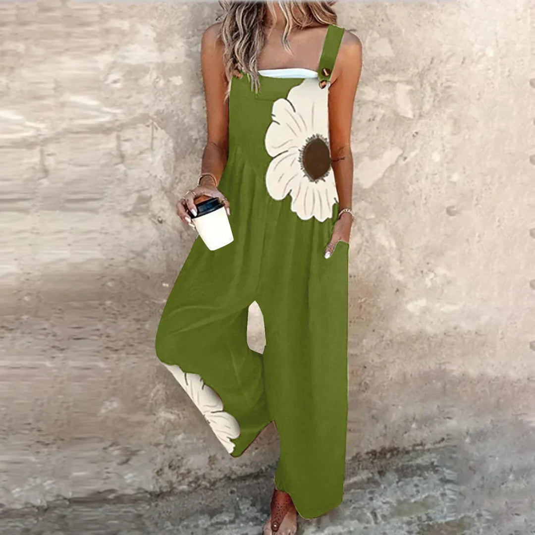 Mono de mujer elegante con estampado floral y pierna ancha