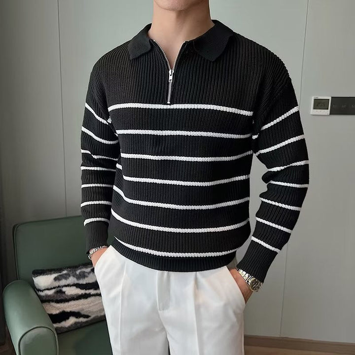Men's Striped Zipper Front Sweater
