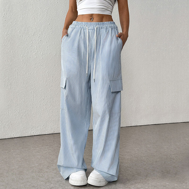 Annemiek | Women's Loose Fit Striped Pants – Full Length & Breathable-Metro Lane Plaza
