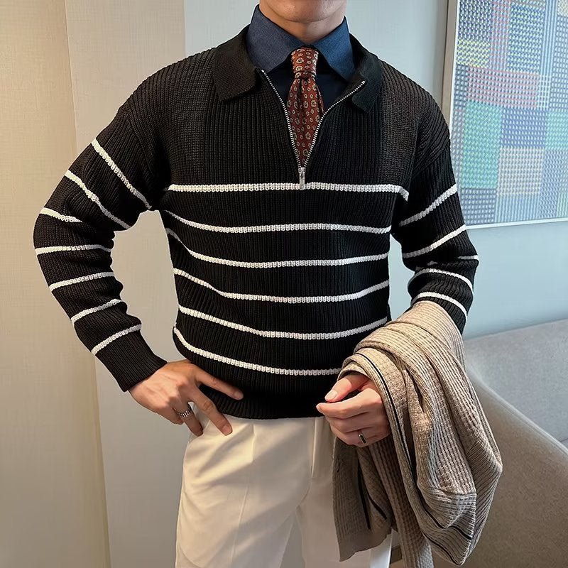 Men's Striped Zipper Front Sweater
