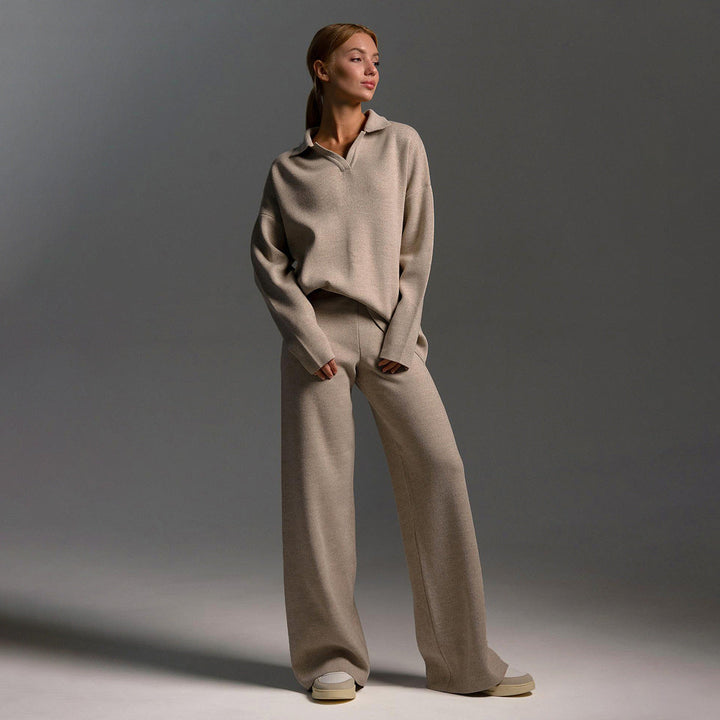 Sophia | Women's Soft and Comfortable Lounge Set with Collar & Wide Pants-Metro Lane Plaza