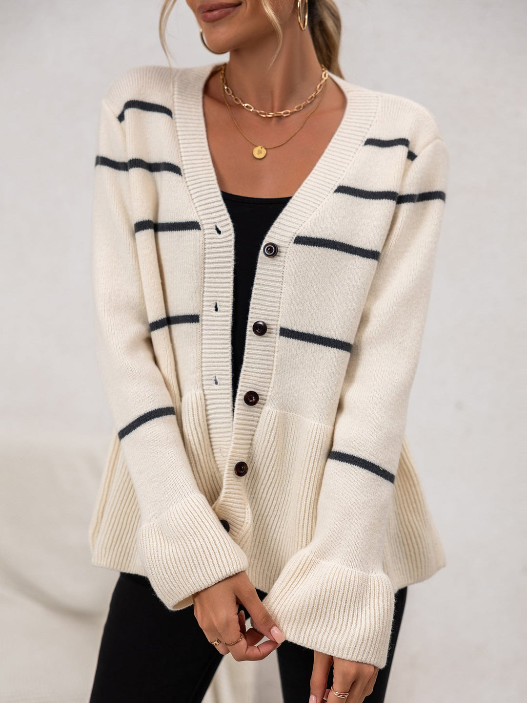 Stribet cardigan til kvinder