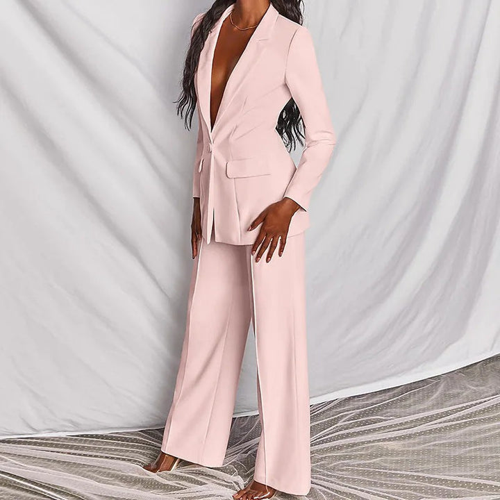 Evelyn | Women's Elegant Blazer and Trouser Set in Premium Fabric-Metro Lane Plaza