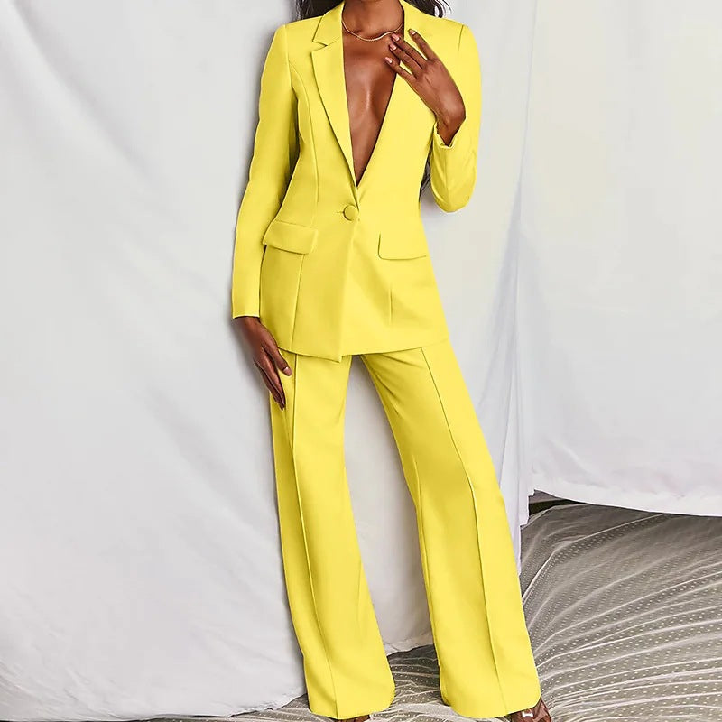 Evelyn | Women's Elegant Blazer and Trouser Set in Premium Fabric-Metro Lane Plaza