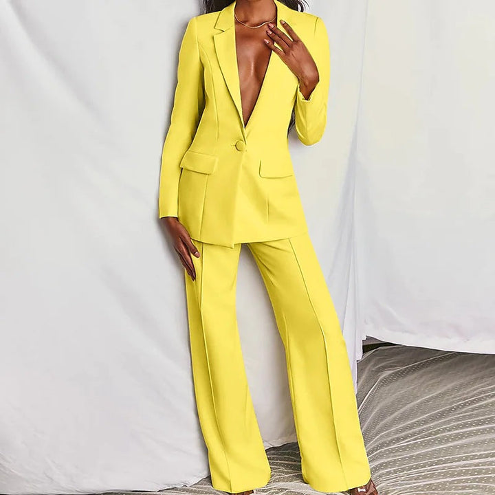 Evelyn | Women's Elegant Blazer and Trouser Set in Premium Fabric-Metro Lane Plaza
