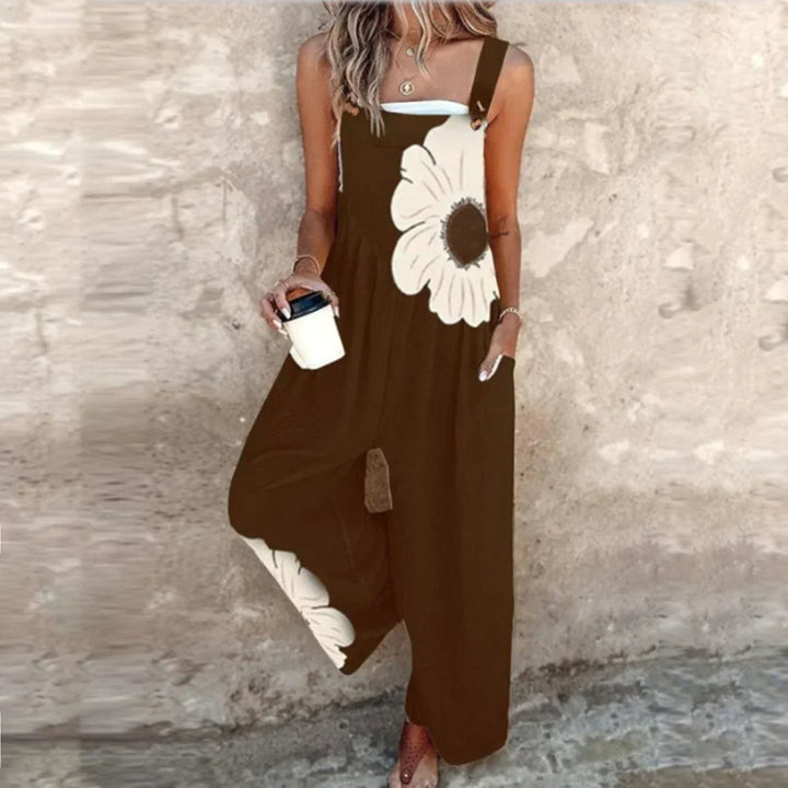 Mono de mujer elegante con estampado floral y pierna ancha