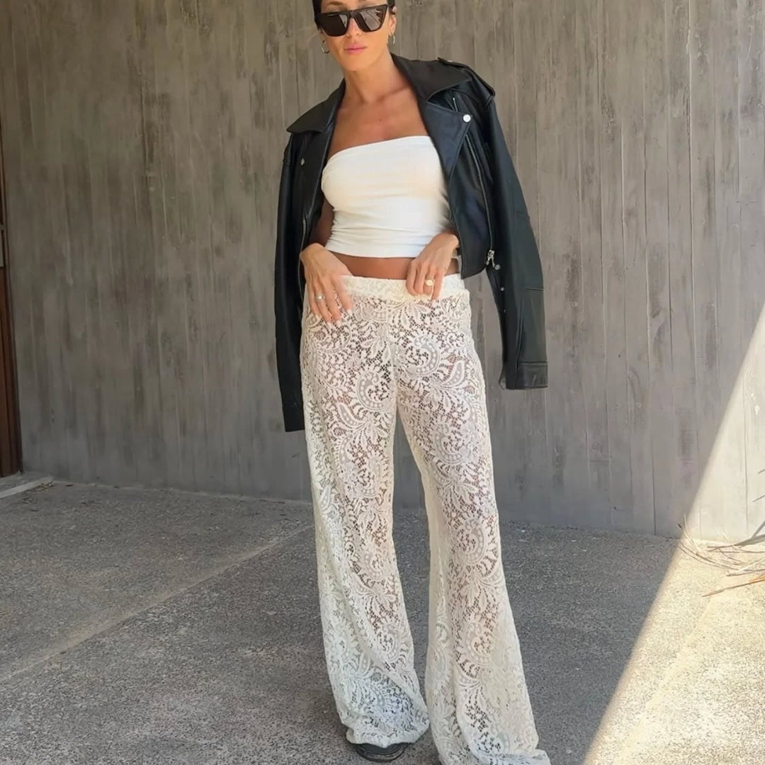 Sofie | Women's Wide Leg Trousers – Elegant Fit with Lace Texture-Metro Lane Plaza