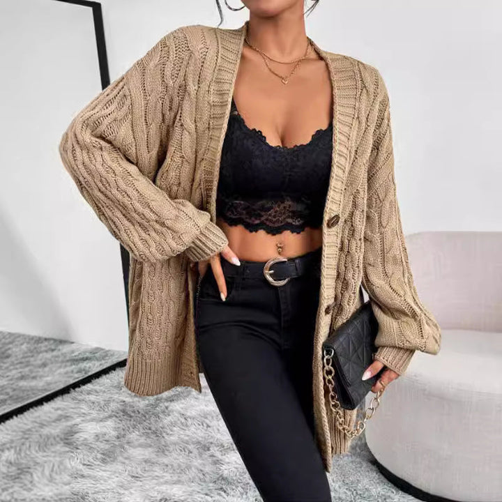 Cárdigan de punto trenzado extragrande para mujer