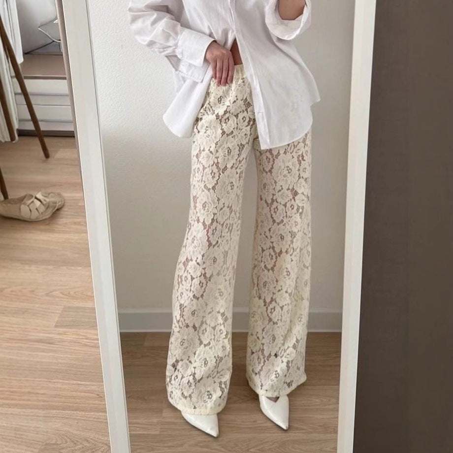 Sofie | Women's Wide Leg Trousers – Elegant Fit with Lace Texture-Metro Lane Plaza