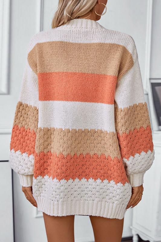 Oversize-strikket cardigan til kvinder i ravfarve