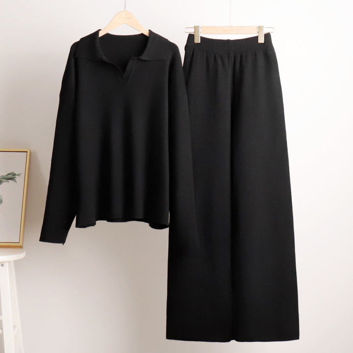 Sophia | Women's Soft and Comfortable Lounge Set with Collar & Wide Pants-Metro Lane Plaza