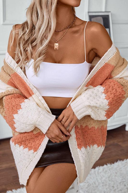 Oversize-strikket cardigan til kvinder i ravfarve
