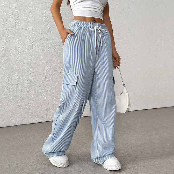 Annemiek | Women's Loose Fit Striped Pants – Full Length & Breathable-Metro Lane Plaza
