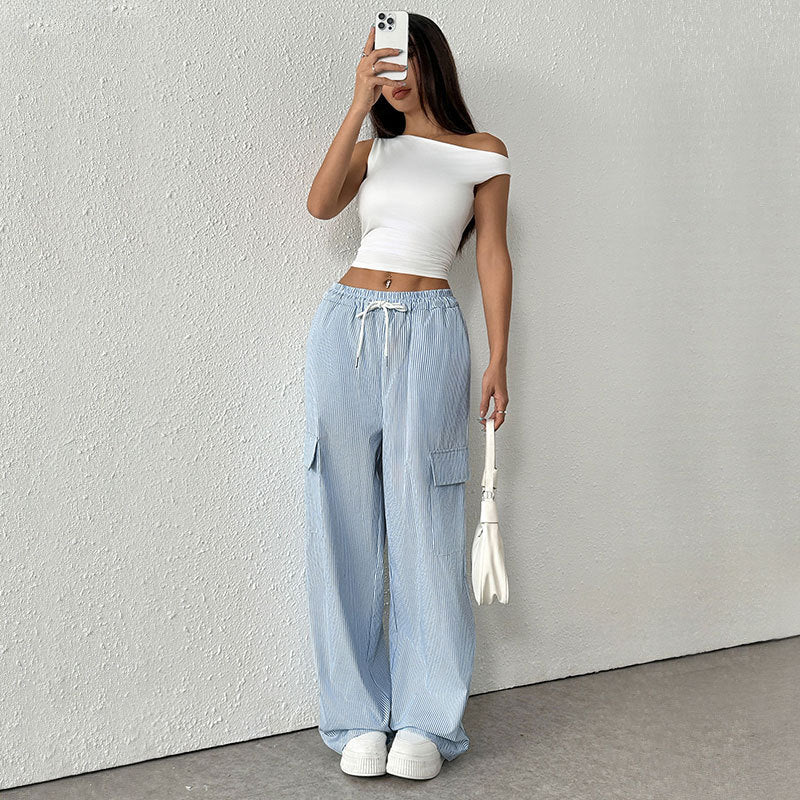 Annemiek | Women's Loose Fit Striped Pants – Full Length & Breathable-Metro Lane Plaza