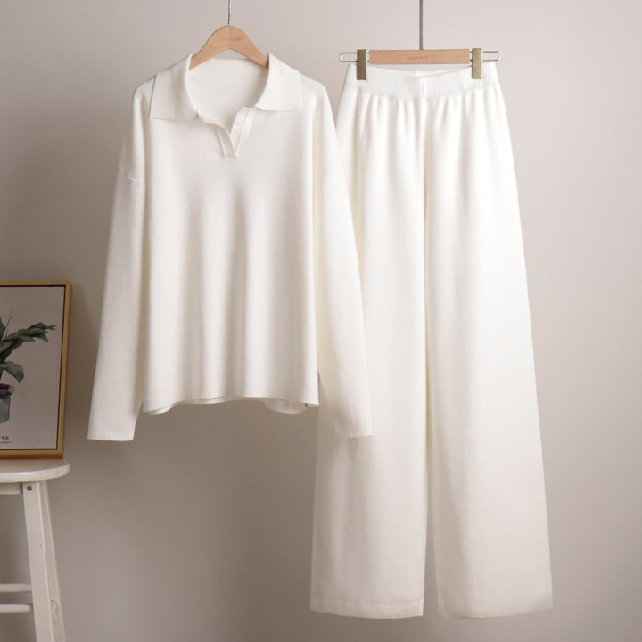 Sophia | Women's Soft and Comfortable Lounge Set with Collar & Wide Pants-Metro Lane Plaza