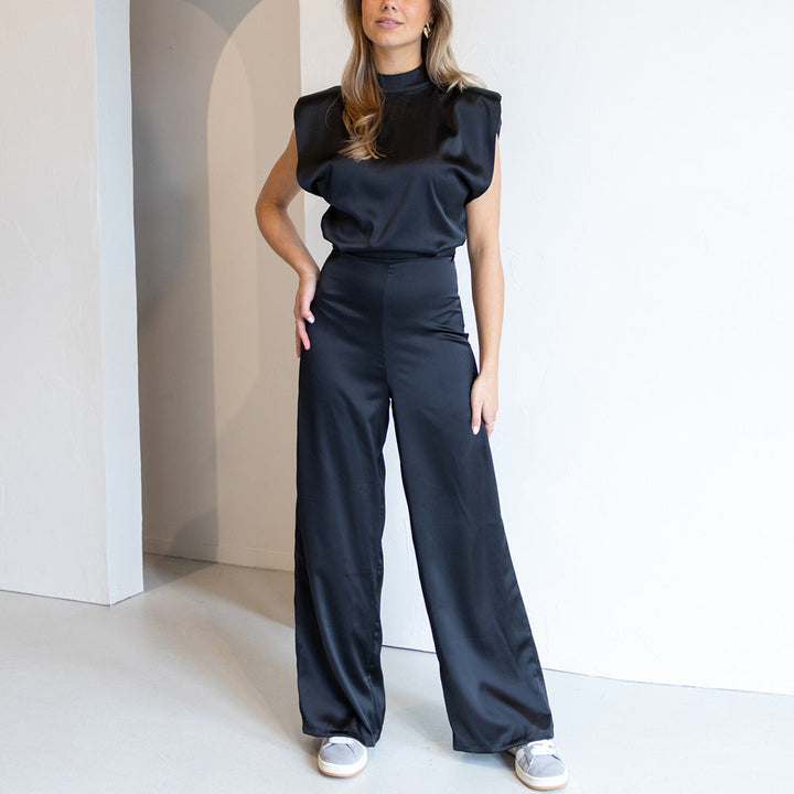 Catharina | Women's Jumpsuit – Satin Finish, Sleeveless, Wide Leg Design-Metro Lane Plaza