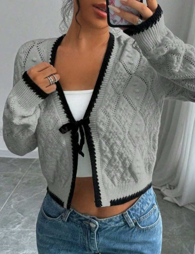 Gilet cardigan court à col en V pour femme