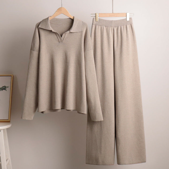 Sophia | Women's Soft and Comfortable Lounge Set with Collar & Wide Pants-Metro Lane Plaza