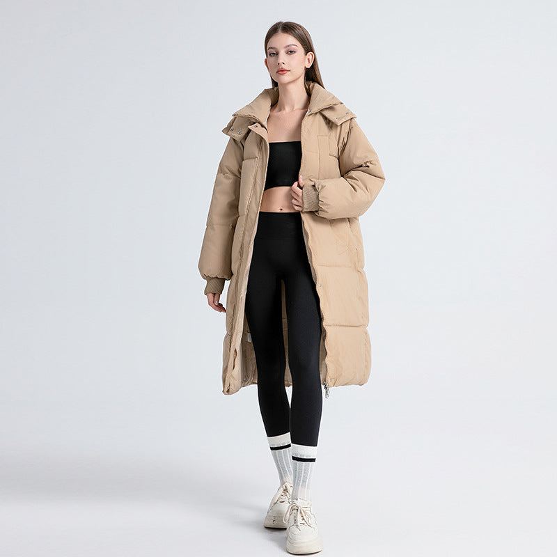 Langer Winter-Steppmantel für Damen mit Kapuze