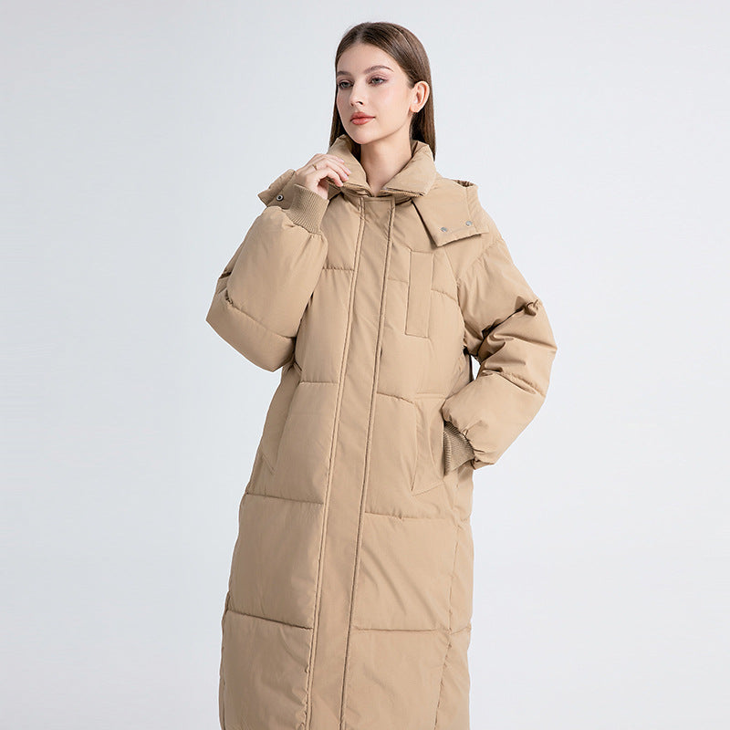 Langer Winter-Steppmantel für Damen mit Kapuze